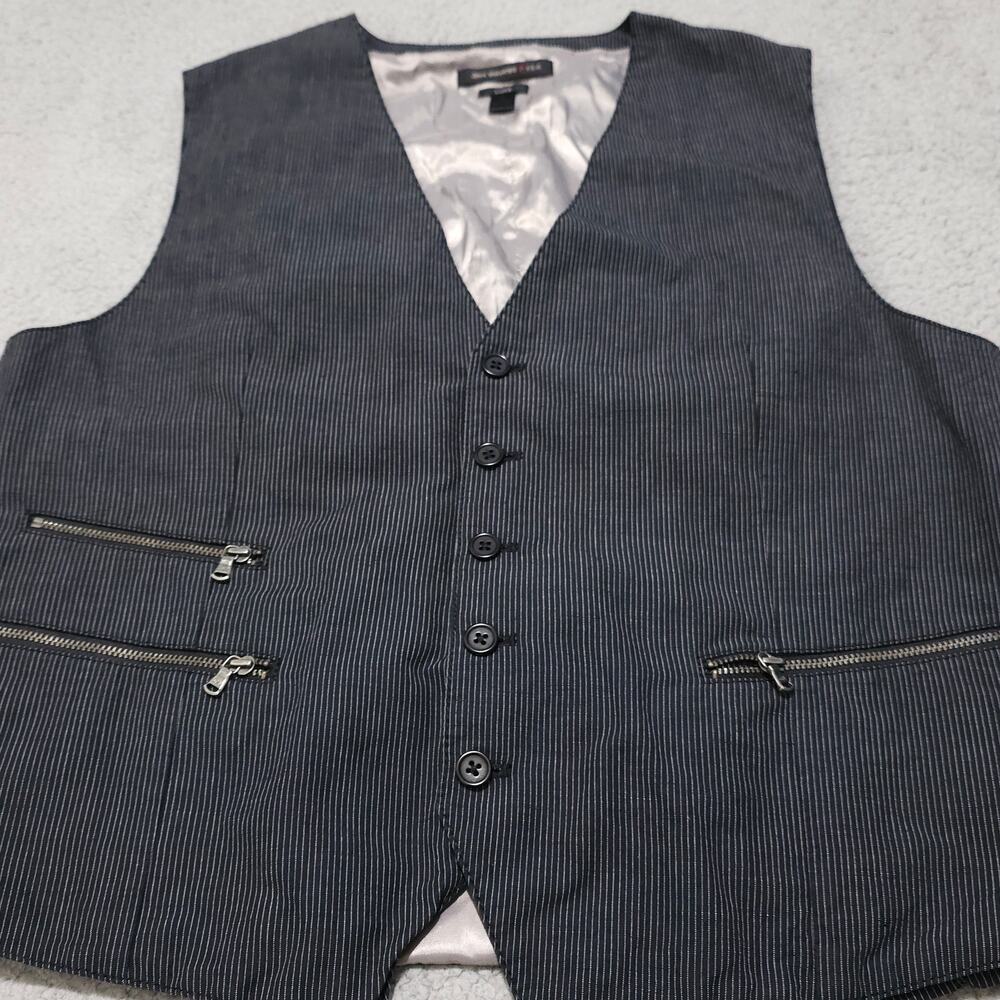 John Varvatos Luxe Linen Cotton Blend Indigo Vest Waistcoat Men’s Size 44 Stripe